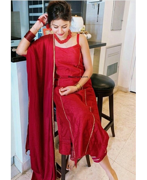 Maroon Red Raw Silk Suit Dresses BlessingsNLove